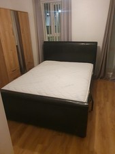 King Sized Black Leather Bed Frame with Headboard and Footboard Modern Design