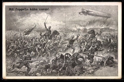 Postcard with zeppelin - zeppelin, boldly