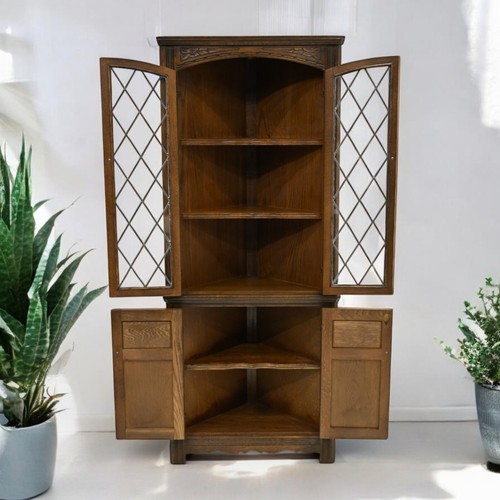 Oak corner display cabinet old - corner,
