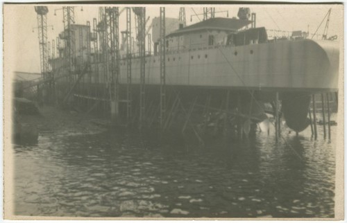 Unidentified ship and - ship, dock