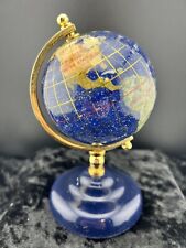 NEW Desk Globe Lapis Lazuli Ocean Gemstone Countries on Gold Plated Frame Axis
