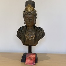 Decorative Buddha Bust Head Wood Sculpture Model - Regency Fine Arts - 36cm Tall