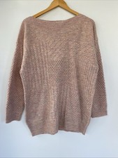 M&S Indigo Collection Chunky Knit Jumper UK 16 Pink 3/4 Sleeved Slouchy Pullover