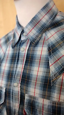RARE LEVI MEDIUM SAWTOOTH BLUE CREAM RED CHECK PLAID WESTERN SHIRT LTD EDITION
