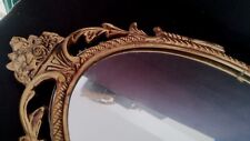 VINTAGE 1950's QUALITY METAL GILDED OVAL MIRROR 50cm X 28cm ROPES FLORAL BASKET