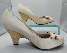 Marks & Spencer Ladies Wider Fit  Natural Coloured Heeled Canvas Shoes Uk 4