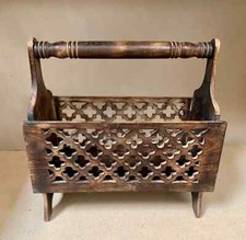 17" Magazine Rack Solid Wood Rustic Newspaper Basket Wooden Foldable Stand