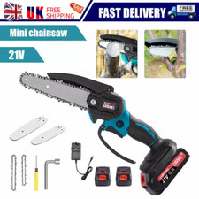 2 Batteries 6/4 Inch Mini Cordless Chainsaw Electric One-Hand Saw Wood Cutter UK