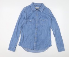 Topshop Women Blue Button-Up Shirt Size 10
