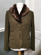 JOULES 'Cressida' Herringbone Tweed Jacket detatchable fur collar  Size 16 £199