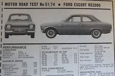 Original 1974 FORD ESCORT RS 2000 Mk1 Motor magazine road test No 51/74 (folded)