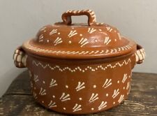 Vintage Portuguese Terracotta Clay Oven Pot Lid Hand Painted Slip Design