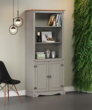 Corona Bookcase Grey Wax 2 Door Display Cabinet Solid Pine by Mercers Furniture®