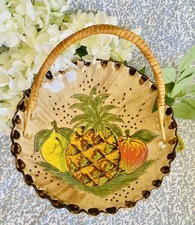 Stunning vintage Portuguese fruit plate with wicker handle