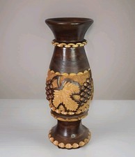 Vintage Carved Wooden Decorative Grapes & Leaf Design Bud Vase Ornament