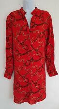 Womens Zara Red Chain Belt Print Side Splits Longline Blouse Shirt Top XS New.