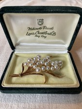 Mikimoto 14ct Gold & Cultured Pearl Spray Brooch