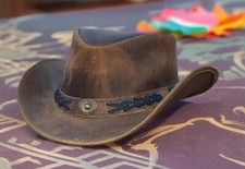 Childrens Kids Real Leather Australian Western Cowboy Tan Crazy Detroit Bush Hat