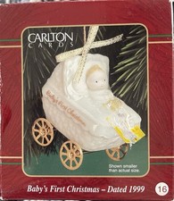 Vinttage 1999 Baby's First Christmas Ceramic Ornament - Carriage Stroller - (A3)