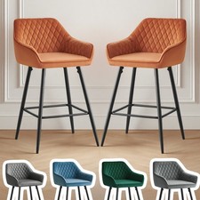 2/4X Bar Stools Velvet Metal