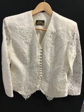 Gina Bacconi jacket size 14 cream lace pearl buttons lined dropped front t3739