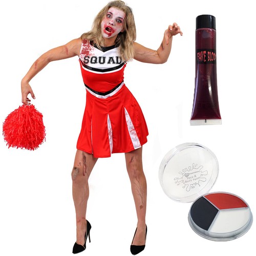 Red zombie cheerleader costume - red,