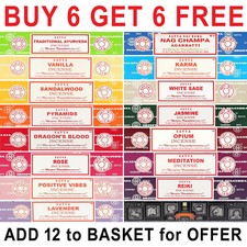 🙏 Satya Nag Champa BUY 6 GET 6 FREE Incense Sticks 15g Joss Mix & Match Scents