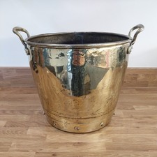 Large Brass Coal Bucket With Handles Inc Copper Rivets 27cm Tall (Ex Handles)