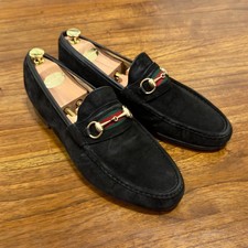 Gucci Loafers Shoes Black Suede Gold Horsebit Web Green Red UK 12 EU 47