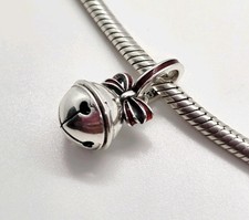 🩷 Jingle Bell Red Bow Dangle Charm Pendant Genuine S925 Sterling Silver🩷