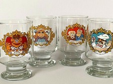 RARE Vintage Retro Original 1979 Muppets Set of Glasses x 4 Chef Statler Waldorf