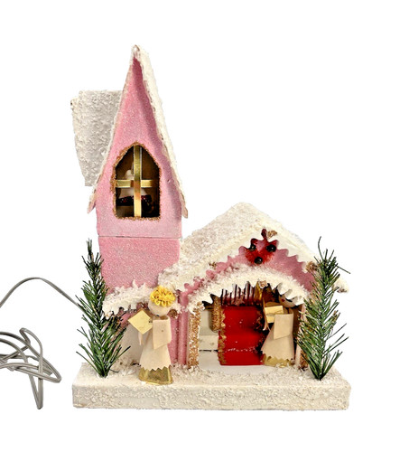 Putz house church large - /, pink