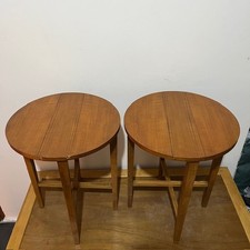 PAIR OF MID CENTURY TEAK POUL HUNDEVAD FOLDING SIDE TABLES MCM SCANDI VINTAGE 
