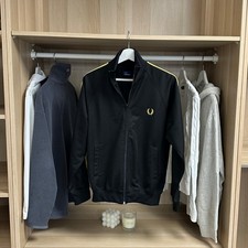 Fred Perry Mens Full-Zip Track Top Tracksuit Jacket Size S Black Yellow Retro.