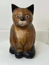 Hand Carved Wooden Sitting CAT Hand Made Wood Figurine Ornament  19cm