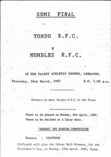 Tondu v Mumbles  GLAMORGAN SILVER BALL  SEMI- FINAL 26 Mar 1987 RUGBY PROGRAMME