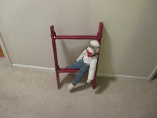 2 RUNG Rustic VTG  SHABBY  RED Ladder DISPLAY Knick Knack/TOWEL Shelf  25X16X2"