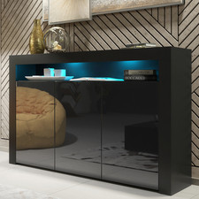 155cm TV Unit Cabinet Stand | Sideboard Cupboard | Black Gloss Doors Free LED