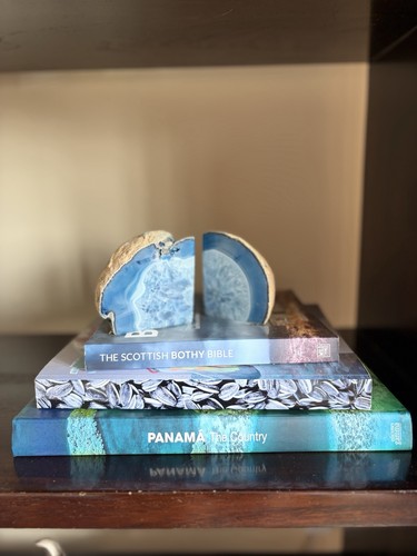 Blue agate geode bookends pair - agate,
