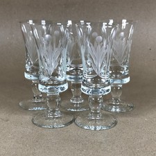 Set of 5 Vintage Liqueur or Aperitif Glasses Etched Floral Pattern
