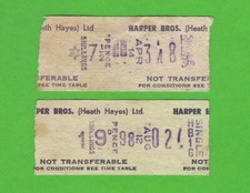 Harper Bros (Heath Hayes) Ltd - 2 Pre-Decimal Setright Bus Tickets - c.1960s