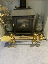 Brass Fire Dogs & Fire Place Tools. Heavy And Large 76cm Long 3 Piece Tool Set