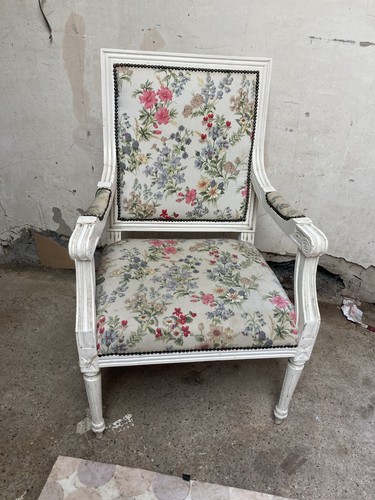 White painted wooden armchair - white,