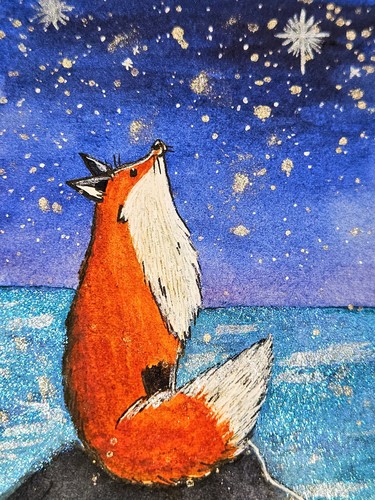 Fox ocean star watercolour - ocean,