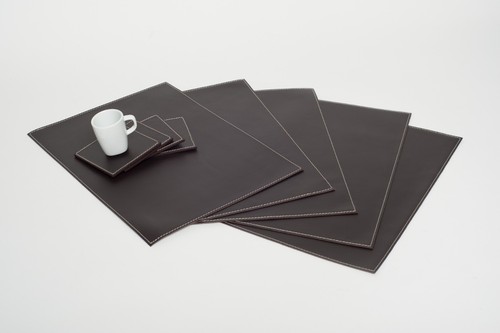 Black leather placemats set - black, placemats*set