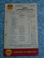 Shell Lubrication Service Guide Card Opel Olympia Rekord 1.2 1.5 1.7 Caravan 76F