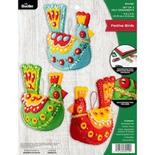 Bucilla Felt Ornaments Applique Kit Set of 3 - Oversized Festive Birds
