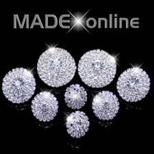 Round Stud Earrings Large Silver Circle Sparkle Diamante Glitter Bling