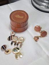 Real Leather Gentleman's  vintage Studs box + contents.