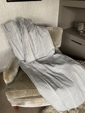 LAURA ASHLEY GREY/ WHITE CORBY CHECK LINEN THERMAL INTERLINED CURTAINS